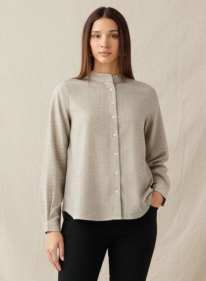 سبلاش فيڤ قميص مطبوع بقصة عادية وياقة ماندرين